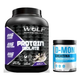 Duo Proteína Whey 1kg Wolf  Creatina 500g D-mon Sabores                                                                                               