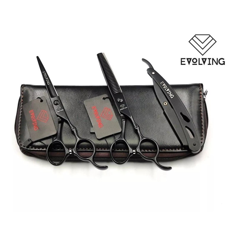 EVOLVING Kit Tijeras Negro Mate 6 Pulgadas Barbero Estilista Evolving