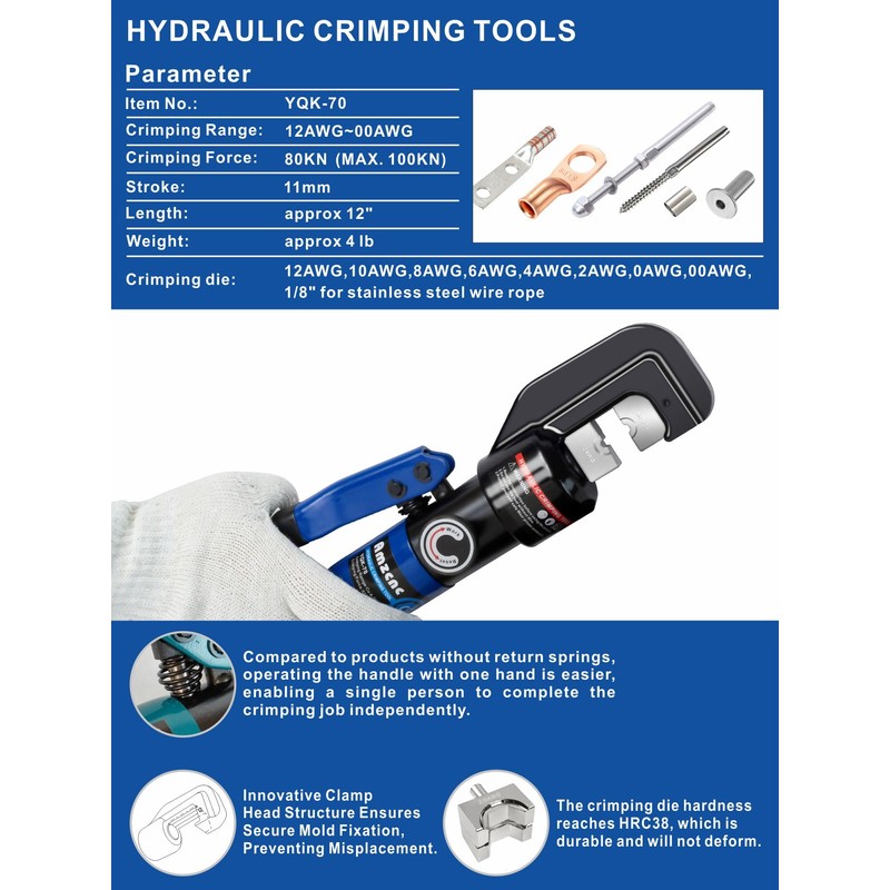 AMZCNC Hand Operated Hydraulic Crimping Tool Hydraulic Cable Lug Crimper