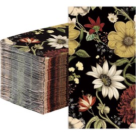 Greencian 100 Pcs Vintage Paper Napkins 3 Ply Disposable Absorbent Abstract Floral Napkins Boho Retro Flower Guest Napkins for Fall Autumn Thanksgiving Lunch Dinner Bathroom Kitchen Supplies