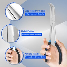 LEJOSTOL 5 PCS Extra Long Needle Nose Pliers Set, 11" Long Reach Diagonal, Straight, 45& 90Bent Nose, Circle Nose - Ideal for Precision Work in Narrow Areas