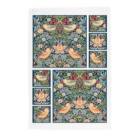 Purely Home Blue Strawberry Thief Tea Towel - Floral Morris Tapestry Linen Gifts - Panama Cotton Kitchen Dish Towel/Drying Cloth - 67cm x 45cm