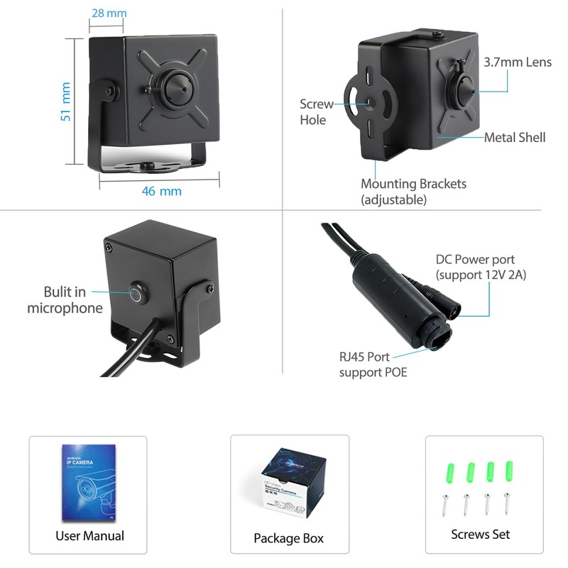 REVODATA 5MP POE Mini Audio IP Camera, 3.7mm Lens Small