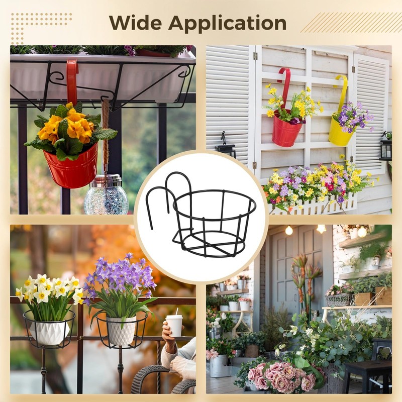 6 PCS Round Hanging Railing Planters, Hanging Flower Stand Iron