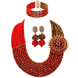 aczuv 8 Filas Africana joyería para Las Mujeres abalorio Boda de Nigeria Collar Set Joyería Nupcial Sets
