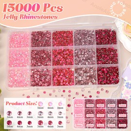 15000Pcs Pink Rhinestones for Bedazzling, Jelly Bedazzling Resin Gems 3-5mm, Hot Pink Gems Bedazzling Kit for Crafting, Flatback Color Gems for Nails Face Makeup Crafts Tumblers