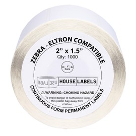 HOUSELABELS 2" x 1.5" Multipurpose Labels on 1" Core Compatible with Zebra and Rollo Printers, 1 Roll / 1,000 Labels per Roll