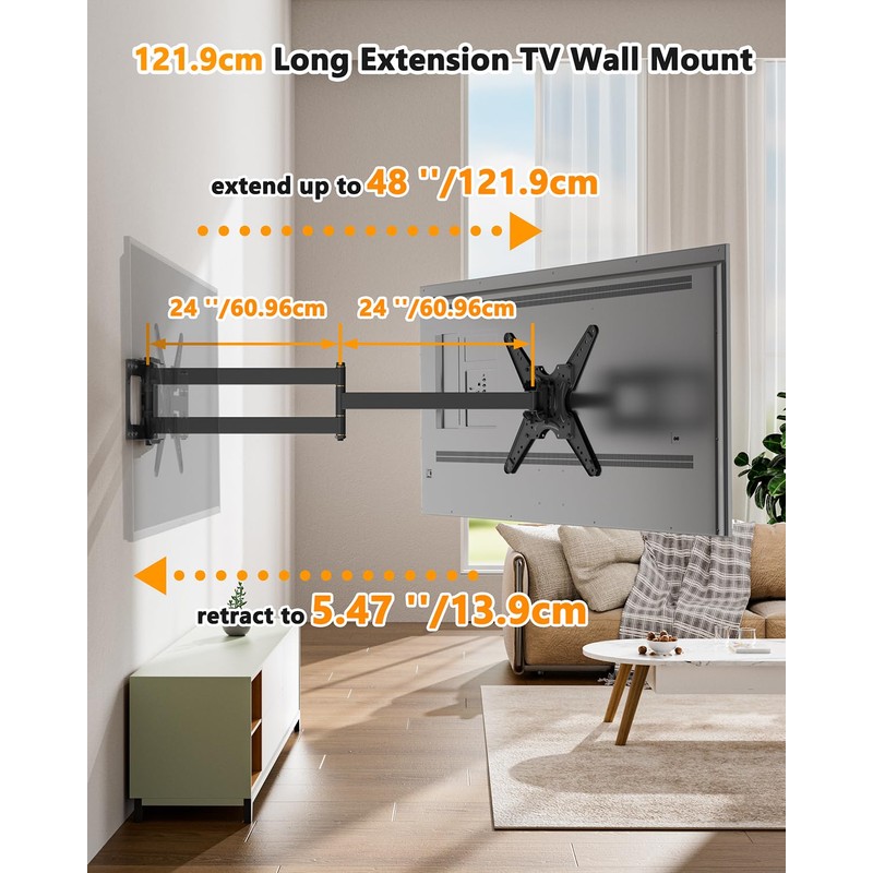 48" Extension Long Arm Rotating TV Wall Mount 26-65”TV by