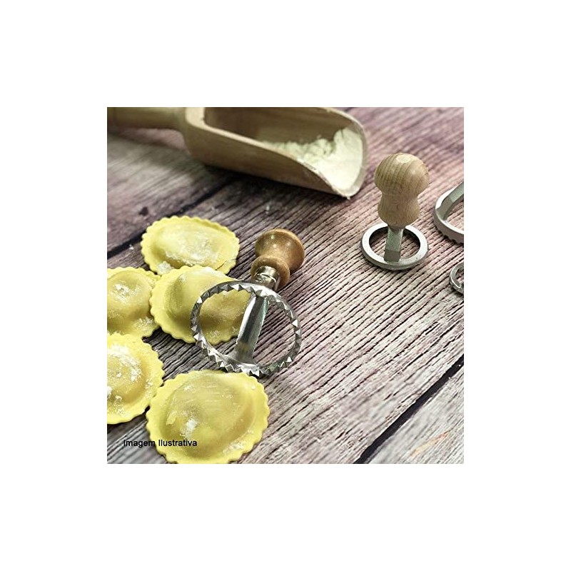 Eppicotispai Aluminum Round Ravioli Stamp with Beechwood Handle, 3-Inch