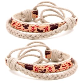 Pettsie Matching Friendship Bracelets, 2 Pack Set, Easy Adjustable, Soft Cotton and Hemp, Red