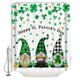 St Patrick Shower Curtain 72 inches Long Gnome with Shamrocks Green Polyester Fabric Shower Curtain with Hooks,Waterpoof Shower Curtains for Bathroom Showers and Bathtubs 72x72in
