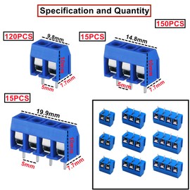 HUAZIZ 150 Pieces Blue 2/3/4 Pin PCB Mount Screw, 5 mm Terminal Block, Screw Terminal Connector + 1 Piece Yellow Screwdriver for Arduino