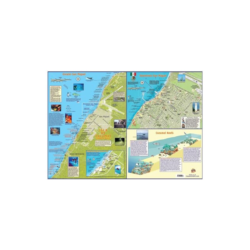 Franko Maps Cozumel Laminated Full Color Travel Wall Map