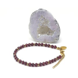 LAVISA Garnet Gemstone Bracelet – 4 mm Beads – Real Natural Stone Beads | Crystal Beads, Healing Stones | One Size with Extension, Gemstone