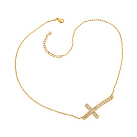 West Coast Jewelry ELYA Women's Polished Inlaid Crystal Sideways Cross Gold Plated Stainless Steel Necklace