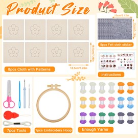Preboun Preboun 8 Pcs Flower Punch Needle Coaster Kit, Punch Needle Embroidery Kit for Adults Beginners, DIY Supplies Tufted Coasters Including Yarns Hoop Tools