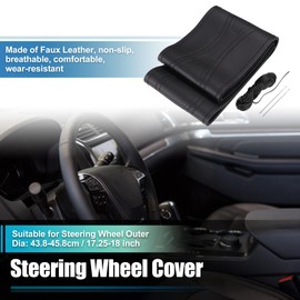 uxcell Hand Sewn Steering Wheel Cover Stitch with Needle and Thread Universal Fit 17.25-18 Inch 43.8-45.8cm Dia for Car Truck Black