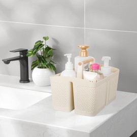 rejomiik Portable Shower Caddy Basket Plastic Cleaning Caddy Organizer Storage Tote with Handle for Bathroom, College, Dorm Room Essentials, Cream