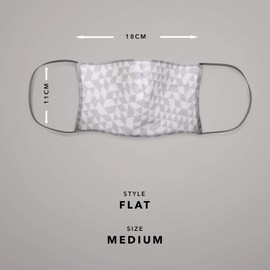 Triple Layer Flat Face Masks - Washable and Reusable Fabric Cover - Soft Cotton Inner Comfort - Diamond White/Grey - Medium