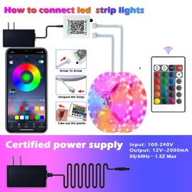Led Strip Lights, 150ft/45m Long Smart Led Light Strips Music Sync 5050 RGB Color Changing Rope Lights,Bluetooth APP/IR Remote/Switch Box Control Led Lights for Bedroom,Home Decoration,Party,Festival