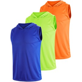 Quazia Men's 3-Pack Dry Fit Sleeveless Hoodie – Lightweight Quick Dry Moisture-Wicking Athletic Tank for Gym Running Athletic Workout Training Breathable Soft Stretchy Comfortable Fitted Light L