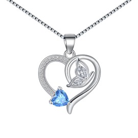 Tusuzik Jewellery Women's Butterfly Heart Necklaces Made of Sterling Silver for Women Box Chain Gifts for Women Girlfriend Wife Mother for Birthday Christmas Wedding, Sterling Silver, Cubic Zirconia