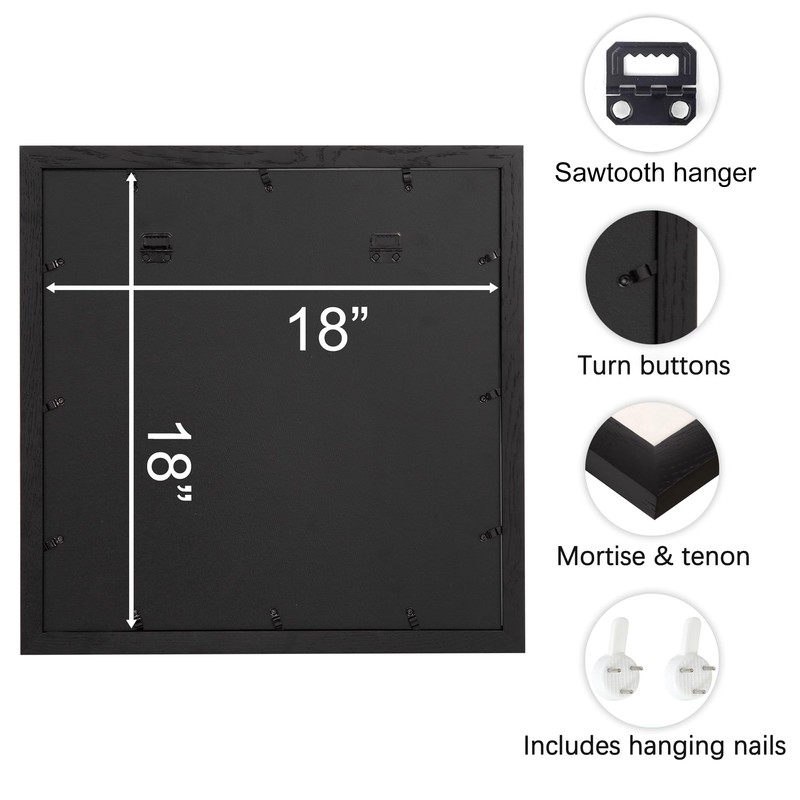 18x18 Solid Oak Wood Picture Frame with 14x14 Mat Opening