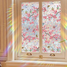 Runtoo Runtoo Window Privacy Film Rainbow Cherry Blossom Flower Window Clings 3D Decorative Window Vinyl Stained Glass Butterfly Floral Decals Static Cling Window Sticker Non-Adhesive, 15.75 x 40 inches
