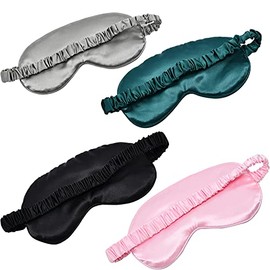 LERSVICVIL Pack de 4 máscaras de seda para ojos de satén suave con correa elástico para ojos de noche, sombra de ojos de viaje, para mujeres y hombres