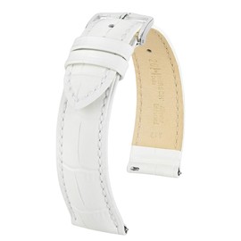 Hirsch Duke Leather Watch Strap - White - M - 16mm - Silver Buckle - Alligator Embossed Calf Leather Band
