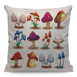 WONDERTIFY Mushroom Cushion Cover Variety Decorative Throw Pillow Covers, Sofa Pillow Case Red White Blue 45X45 Cm