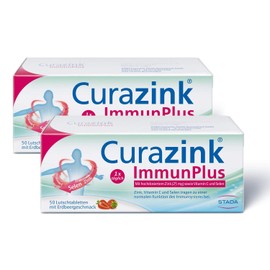 Curazink ImmunPlus - 2 x Dietary Supplements to Support the Immune System - with High Dose Zinc (25 mg), Selenium and Vitamin C - 2 x 50 Lozenges, 100 g
