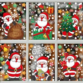 (6 Sheet) Large Christmas Window Clings Stickers, Christmas Window Clings for Glass Windows, Xmas Decals Decorations for Christmas Party Decoration Supply