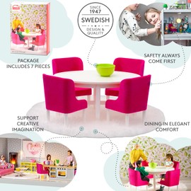 Lundby Dolls House Furniture Dining Room Table Chair Set – 7-piece Doll House Accessories for 11cm Mini Dolls, Age 4+, Scale 1:18