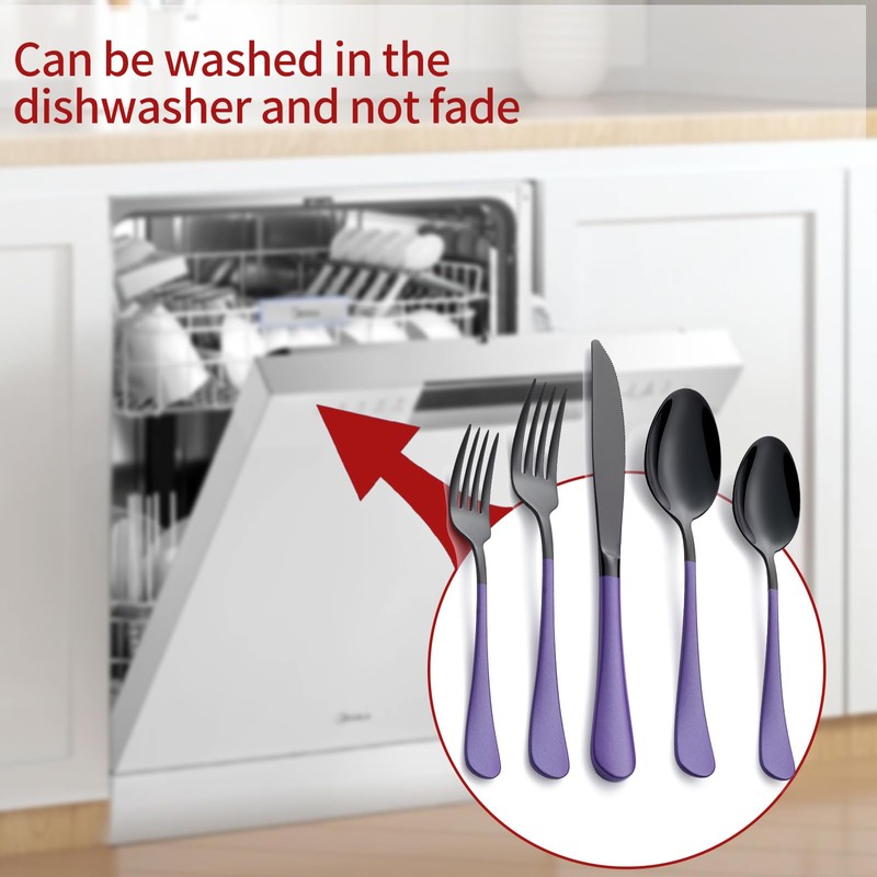 Onlycooker 20-Piece Black Silverware Set 18/0 Stainless Steel Flatware Purple