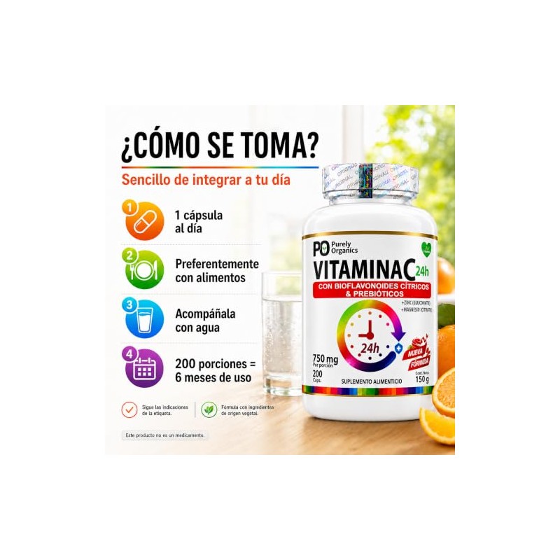 Purely Organics Vitamina C con Zinc y Magnesio, 200 Cápsulas