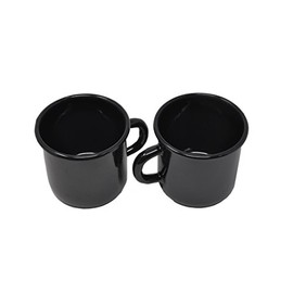 Madacha 2 Large Metal-Enamelled Mugs - Black - 400 ml