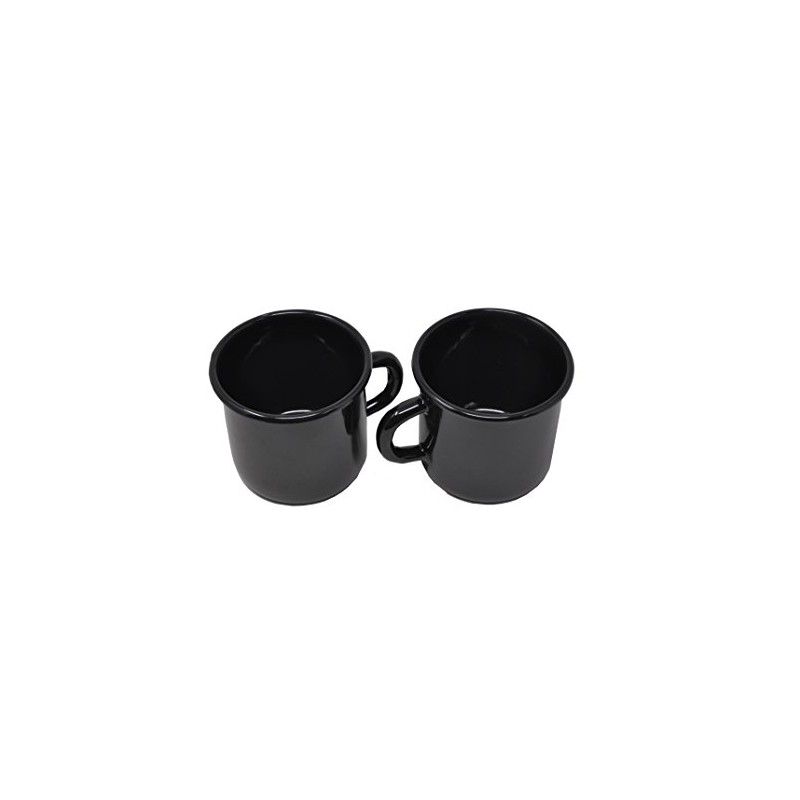 Madacha 2 Large Metal-Enamelled Mugs - Black - 400 ml