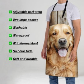 Turamurra Golden Retriever Apron for Men Women, Kitchen Cooking Bib with Adjustable Neck and Front Pocket, Adorable Dog Chef Apron for Home, BBQ, Baking, Gardening, Gifts for Mom Dad