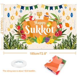 HOWAF Happy Sukkot Backdrop Banner, Happy Sukkot Party Decoration Background Banner for Jewish Holiday Party Supplies, Sukkah Decoration Banner, Happy Sukkot Welcome Banner Jewish Festival Photo Props