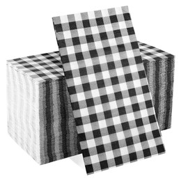 100 servilletas de papel a cuadros en blanco y negro, 3 capas desechables de búfalo negro, servilletas a cuadros para invitados, servilletas de cena, toallas de mano de papel para baño, picnic, barbacoa, cumpleaños, fiesta de boda