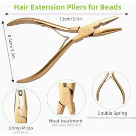 Kit de herramientas de extensión de cabello, extensiones de cabello de acero inoxidable, alicates para cerrar microcuentas y extensiones de cabello, j