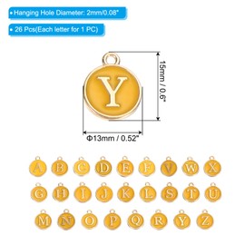PATIKIL Jewelry Making Charm Bulk, 26 Pcs Round Alphabet Letter Pendants DIY for Necklace, Bracelet, Earring Making and Crafting, Yellow
