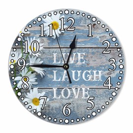 KEEPSUPER Clock Live Laugh Love Wall Clock 10 Inch Silent Non-Ticking Clocks Battery Operated for Home Living Laundry Room Kitchen Bedroom Office