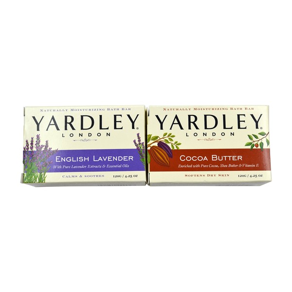 Yardley London Soap Bath Bar Bundle- 6 Bars: English Lavender & Cocoa Butter Naturally Moisturizing Bath Bar 4.25 oz. (Pack of 6, Three of Each)