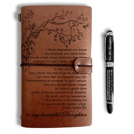 To My Daughter Leather Journal, Engraved Gift Pen, Roller Ballpen, Ballpoint Pen, Leather Notebook and Pen Gift for Daughter, 160 Pages Notebook, Graduation Back to School Birthday Christmas Gift-A5