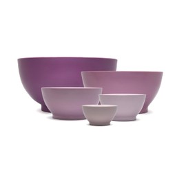 CaliBowl 5-Piece Non-Spill Plastic Mixing Bowl Set - Reusable Nesting Kitchen Bowls with Concave Inner Lip and Non-Slip Base - Ideal for Baking, Prepping, Cooking and Serving - Dusty Plum