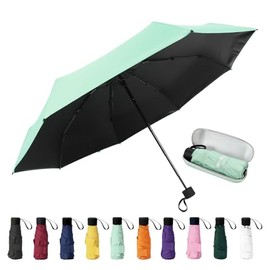 GAOYAING Mini Travel Umbrella Sun&Rain Lightweight Small and Compact Suit for Pocket Parasol with 99% UV Protection for Women Men Kids With Case Turquoise
