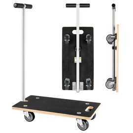 Heavy Duty Rectangle Wood Platform Dolly with Handle - 441-Lb Capacity, 3" TPR Wheels, Multifunctional Furniture & Plant Mover for Transporting Heavy Items