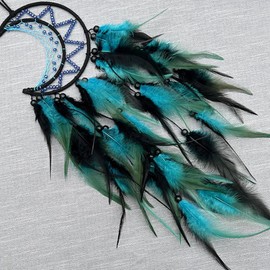 Moon Dream Catcher for Bedroom Wall Hanging,Black and Blue Feather Design,Home Decor Gift Dream Catchers Ornaments for Home Wall Hanging Craft Gift for Adult Kids Tees Friends